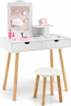 DREAMADE Children's Dressing Table with Stool and Removable Mirror, Princess Dressing Table with Drawer, Wooden Cosmetic Table, Children's Make-Up Table for Children Girls (White)