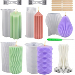 NICAVKIT 5 x Silikoonist k&uuml;&uuml;nla vormikomplekt, 3D silikoonist vormik&uuml;&uuml;nla valuvormid ja k&uuml;&uuml;nlalehe komplekt, silindrilised k&uuml;&uuml;nla vormid valamiseks kodukaunistusteks, k&auml;sit&ouml;&ouml; kaunistusteks, DIY l&otilde;hnastatud k&uuml;&uuml;nla jaoks