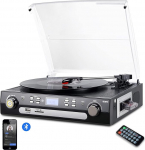 Digitnow! Record Player with Stereo Speakers, Supports Bluetooth, Cassette AM/FM Radio, Vinyl to MP3 USB Coding, 33/45/78 RPM, Aux in