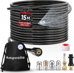 Ampvolts torupuhastusvooliku komplekt 15 m - 5800 PSI / 400 Bar, sisaldab 5 otsikut ja 1 Karcher adapterit, &uuml;hildub Karcher K2 K3 K4 K5 K6 K7 - torude ja kanalisatsiooni t&otilde;hus puhastamine.