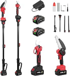 ONEVAN akutrimmer ja oksak&auml;&auml;r teleskoopvarrega, 4-in-1, harjadeta 6-tolline akutrimmer + 25 mm akutrimmer + 200 mm teleskoopvarras, 180&deg; reguleeritava nurga all, 2 4,0Ah akuga