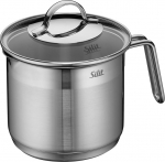 Silit Milk Pot &Oslash; 14 cm Approx. 1.7L Achat Pouring Rim Glass Lid Stainless Steel Polished Suitable for Induction Hobs Dishwasher-Safe