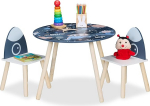 Relaxdays Children's 3-Piece Set Space Dino, Children's Table with 2 Chairs, Girls and Boys, Seating Corner Children's Room, Colourful