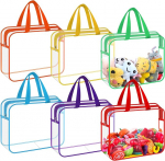 6 Pieces Zipper Toy Storage Bags with Handles, 30 x 21 x 9 cm, Transparent Storage Bags, PVC Waterproof Toiletry Bag, Toy Organization Bags for Building Blocks,