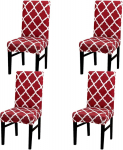 Topchances Universal Chair Covers, Set of 4/6, Stretch Dining Room Chair Covers, Protective Cover for Dining Room, Wedding, Banquet, Party Decoration (Wine Red, Set of 4)