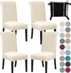 SPRINGRICO 4 Pack Dining Room Chair Covers with Seat Belt, Stretch Parsons Chair Slipcover Washable Kitchen Dining Chair Cover Removable Seat Protector Set of 4, S2- Light Beige