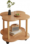 JinZao Side Table Couch with Wheels, Coffee Table, Round, Small, Wooden Bedside Table, Wooden Table Top with Double Petal Shape, for Bedroom and Living Room, Brown, White (B, 40 x 40 x 48 cm)