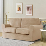 Sofa Cover for 2 Seater 5 Pieces Set - Super Soft Stretch Velvet Sofa Cover Sofa Protector Couch Covers with Separate 2 Back Covers and 2 Seat Cushion Covers for Living Room (Sand)