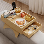 Omlepai Couch-Arm-Tablett, zusammenklappbares Sofatablett aus Holz