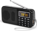 PRUNUS J-725 FM FM raadio v&auml;ike, digitaalne raadio 3000 mAh akuga, kaasaskantav raadio &auml;ratuskell, USB/SD/TF/AUX-m&auml;ngija, akuradio koos h&auml;daolukorras tulega (must)