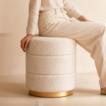Zedelmaier Teddy Fabric Ottoman Stool Round for Dressing Table, Jalahoob istmepatjaga, Pouf, Ottoman, elutuppa, magamistuppa ja esikusse, &phi;38 x 45 cm, Beež