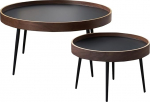 Chic Dual Dual Round Wooden Nesting Coffee Table Set Modern Black Matte Finish Minimalistlik disain Mitmek&uuml;lgne elutoa m&ouml;&ouml;bliesemed Suur ja keskmise suurusega