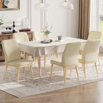 COLAMY polsterdatud k&ouml;&ouml;gitoolid, 6-st komplekt, kaasaegsed s&ouml;&ouml;gitoolid k&otilde;rge seljatoega, pehmendusega s&ouml;&ouml;gilaudade toolid t&auml;ispuidust jalgadega restorani/kohviku/kodu jaoks, beež