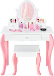 DREAMADE 2-in-1 laste riietuslaud koos tugitooli ja eemaldatava peegliga, printsessi riietuslaud puidust kosmeetikalaud 3 sahtliga lastele t&uuml;drukutele alates 3 (valge)