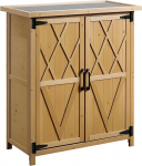 Outsunny Garden Shed Outdoor Garden Cabinet on Stand ABM. 75 L x 40 L x 90 H cm 3 riiulit 2 ust Veekindel bituumenist katus puit kuusk kollane