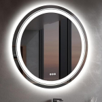 LUVODI LED vannitoa peegel &uuml;mmargune 90 cm: Taustavalgustusega ja esivalgustusega &uuml;mmargune vannitoa peegel, 3 puutetundlikku l&uuml;litit, uduvastane vannitoa peegel, timmitav, 3 valgusv&auml;rvi, seinapeegel, kosmeetikapeegel.