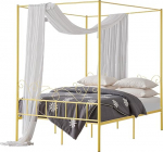 VEVOR Queen Size Metal Canopy voodiraam minimalistliku pealae ja varikatuse disainiga Raskekaaluline teraslattide tugi (&uuml;mmargune), voodi all hoiuruum, ei vaja kastivedrusid, kuldne