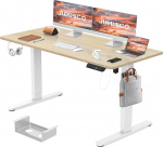 JUMMICO elektriline seisev laud, 140 x 70 cm, laadimisportiga, reguleeritava k&otilde;rgusega arvutilaua koos kaablikanaliga, ergonoomiline seisev laud, seisev laud, kodukontorim&ouml;&ouml;bel, beež