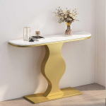 Moderner Eingangstisch, schmaler Konsolen-Sofatisch mit geometrischem Metallfu&szlig;, stilvoller Akzenttisch f&uuml;r Wohnzimmer, Flur und Foyer (Gold, 80 cm)