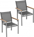 Clevich virnastatavad aiatoolid, alumiiniumist 2 tk, tekstiilist ilmastikukindlad virnastatavad s&ouml;&ouml;gitoolid, alumiinium ja WPC, terrass, r&otilde;du, terrass, bassein, restoranid (2, Hall)