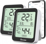 Govee Thermometer Hygrometer, Mini LCD Digital Indoor with Notification Alarm, Precise Temperature with App, Data Storage for Greenhouse Wine Cellar, Pack of 2