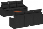 7-teiliges Garten Sofa Set mit Kissen Schwarz Poly-Rattan Akazie Gartenlounge Model3347779