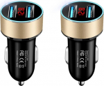 Olakey JMG-JS2 auto USB-laadija koos voltmeetri n&auml;idikuga, 3,1 A 12 V / 24 V Dual USB autoadapteri laadija, 2-pordiline USB-laadija adapter (kuldne), 2-poolne pakk