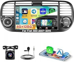 4+128G Android 15 autoraadio Fiat 500 2007-2015 traadita Carplay Android Car Roinvou, 7-tolline autoraadio Incell puuteekraaniga GPS navigatsiooniga Bluetooth EQ WiFi RDS FM SWC MIC tagurduskaameraga