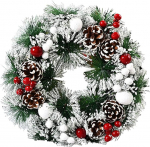 Weihnachtskranz 30cm T&uuml;rkranz Weihnachten, Weihnachtsgirlande mit Weihnachtskugeln Kiefernzapfen Beere f&uuml;r Haust&uuml;r, Kamin und Wanddekoration, Kranz mit &Auml;pfeln Tannenzapfen