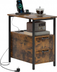 HOMCOM Side Table Coffee Table with Charging Station, USB Ports and Sockets, Bedside Table with 2 Drawers, Shelf for Living Room, Bedroom, Rustic Brown