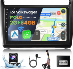 Hikity Android Autoradio 64 GB + 2 GB VW Polo 2011 2012 2013 2014 2015 2016, 9-tolline autoraadio koos Sat Nav Carplay Android Car FM RDS USB WiFi tagurduskaamera mikrofon toetab OBD2/DAB+/DVR Double