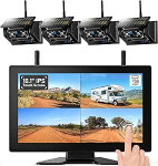 4 R&uuml;ckfahrkamera Kabellos Solar Magnetische R&uuml;ckfahrkamera: 10.1" 1080P puuteekraaniga IPS-monitor, 9600mAh aku, 1 Min Einrichtung, IP69K Wasserdicht Tagfahrkameras f&uuml;r Wohnmobile,Anh&auml;nger und LKWs