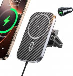 15 W Mag Safe autohoidja laadimisfunktsiooniga, Mag-Safe Charger Car Ventilation Wireless Car Charger Car Magnetic Mobile Phone Holder iPhone 16 15 14 14 13 12 Pro Max Mini Plus, koos adapteriga.