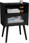 SOOWERY Mid Century Modern Bedside Table with Storage Bedside Table with Acrylic Drawer Side Table with Solid Wood Legs for Bedroom, Living Room and Small Spaces, Black