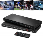 4x4 HDMI Matrix 4K 60Hz, PORTTA 4-in-4 Out Switch Splitter koos ARC, Toslink 3,5 mm audio ekstraktor, 16 EDID režiimi, 4K Downscale ja IR kaugjuhtimispult Toetus HDMI 2.0b, HDCP 2.3/2.2, HDR, 18Gbps