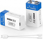 Laetavad 9V patareid, 1300mAh pol&uuml;meer majapidamispatareid koos C-t&uuml;&uuml;pi laadimiskaabliga suitsuandurite, traadita mikrofonide ja muu jaoks (4, 9V, 1300mAh)