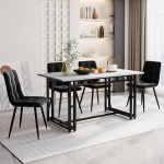 140 x 80 cm Dining Table with 4 Chairs Set, Modern Kitchen Dining Table Set, Black Iron Leg Table (Black Dining Room Chair)