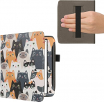 kwmobile Flip Case &uuml;hilduv Pocketbook Era/Era v&auml;rviga - esiosa k&auml;terihm - kassid oranž must valge