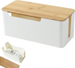 Plastikust kaablikarp, kaablijuhtimiskarp, laud, kaabliorganisaator puidust kaanega, kaablijuhtimiskarp, valge, suur, teleri, arvuti, ruuteri, kaablipesade peitmiseks