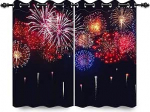 117x138cm &Ouml;senvorhang mit Feuerwerk Stadtnacht Schwarzer Himmel Buntes Feuerwerk Frohes neues Jahr Frohe Weihnachten Thermo Verdunkelungsvorh&auml;nge f&uuml;r Schlafzimmer Wohnzimmer,2 paneel