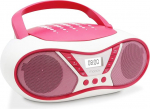MOOOV 477410 Kaasaskantav CD-m&auml;ngija koos raadio, USB, k&otilde;lariga, Mini kohverraadio lastele ja eakatele, retro disain, MP3, ideaalne k&ouml;&ouml;ki ja lastetuppa, toiteallikas v&otilde;i patareidega, roosa v&auml;rvi