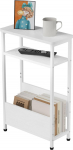 THUMEYE Narrow Side Table for Small Spaces, 18 cm, Small Side Table with Magazine Holder, Slim/Thin Bedside Table for Living Room, Bedroom, 15.4 "L x 24.2 "H, White