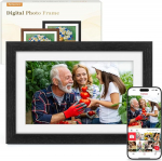 Digitaalne pildiraam puidust WiFi 10,1-tolline tamme puidust elektrooniline pildiraam 32 GB m&auml;luga, 1280 x 800 IPS puuteekraan, jagage fotosid/videosid koheselt Frameo rakenduse kaudu, kingitused naistele meestele