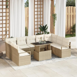 Gecheer 10-teilige Garten Sofagarnitur mit Kissen Beige Poly Rattan