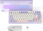 ATTACK SHARK X75 VIA t&auml;isalumiiniumist traadita mehaaniline m&auml;nguklaviatuur, BT/2.4GHz/USB-C kaabel, kuumvahetusega eel-&otilde;litatud lineaarne l&uuml;liti RGB, 75% QWERTY paigutus viiekihilise polstriga - lillat v&auml;rvi