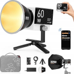 ZHIYUN Molus G60 Combo [Official] Video Light 60 W, COB LED Video Light Portable, Bi-Colour Streaming Light with 11194 Lux / 2700 ~ 6500 K / CRI&ge;96 / TLCI&ge;97 / Bluetooth, Video/Photo Light for YouTube