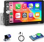 Autoradio 1 DIN juhtmega Carplay Android auto, 9-tolline puuteekraaniga autoraadio, FM-raadio, tugipeeglilink, USB, roolijuhtimine, mikrofon, tagurduskaamera.