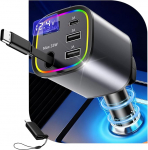 Sigaretis&uuml;&uuml;taja USB autolaadija - 78 W autolaadija USBC 12 V Voltmeeter Sigaretis&uuml;&uuml;taja USB C adapter 4-in-1 kiirlaadija auto mobiiltelefoni laadija RGB valgusega iPhone Androidile, auto