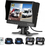Hodozzy tagurduskaamera 2 kaamera komplekt koos IPS 1080P 7-tollise monitoriga, &ouml;&ouml;vaatlus IP69 veekindel kahekordne tagantvaate kaamera, 12 V 24 V kaabli stabiilse signaali tagurduskaamera autodele / veoautodele / veoautodele + kaugjuhtimispult