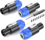 4 Pack NL4FC Speakon kuni 1/4-tolline &uuml;hendaja 4-pin isane kuni 1/4-tolline TS emane mono pistik adapter Audio konverter jaoks NL4FC NL4FX NL2FC